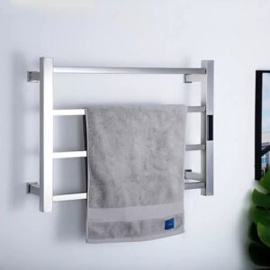 Heated Towel Rail Four Bars Brushed Silver Matt Black Timing Temperature Adjust
